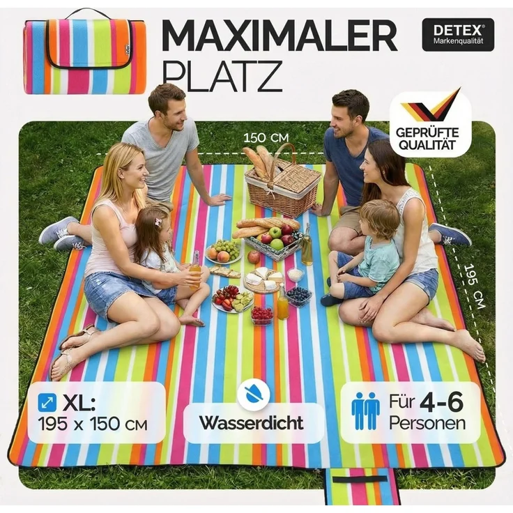 DETEX® Picknickdecke XL 195x150 cm wärmeisoliert wasserdicht – Bild 1