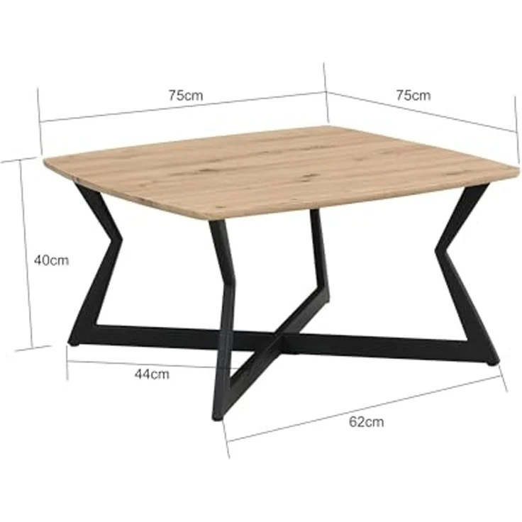 Couchtisch Quadratisch 75x75 cm Eiche Optik Schwarz - Design Sofatisch - Wohnzimmertisch Loungetisch Modern - Beistelltisch Kaffeetisch Industrial – Bild 3