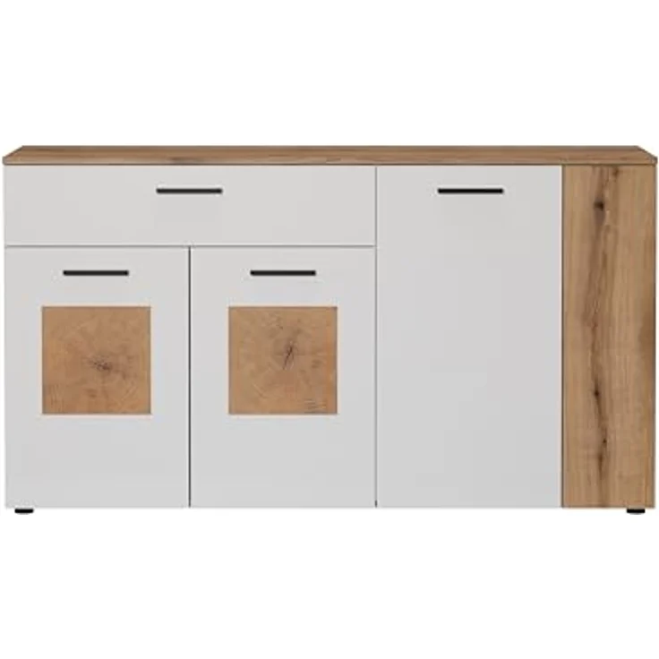 Calicosy Sideboard, Weiß, Holzwerkstoff, 150x83x42 cm, mit 4 Türen und 1 Schubkasten, modern mit Coast Evoke Oak Akzenten – Bild 3