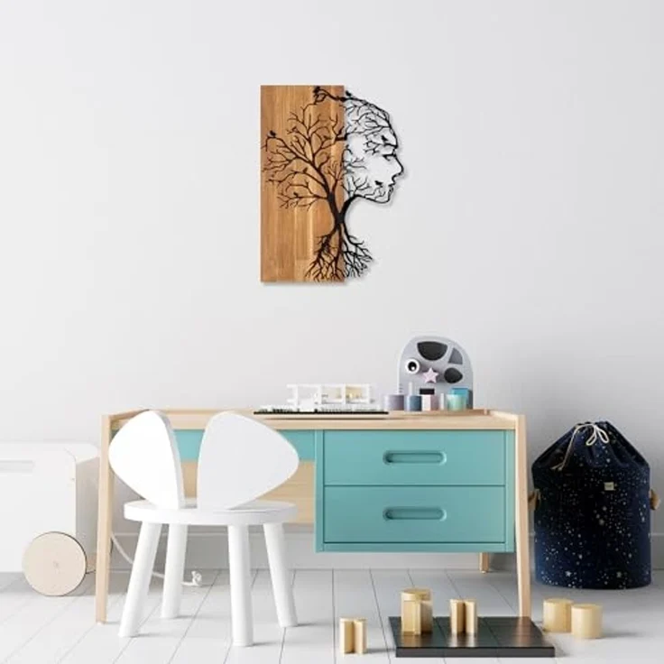 Wallity 'Woman Face' Dekoratives Wandaccessoire aus Holz, Walnuss / Schwarz, 58 x 43 cm – Bild 3