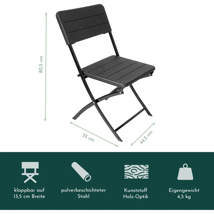 Klappstuhl 2er Set Stühle, schwarz Holz-Optik, Campingstuhl – Bild 6