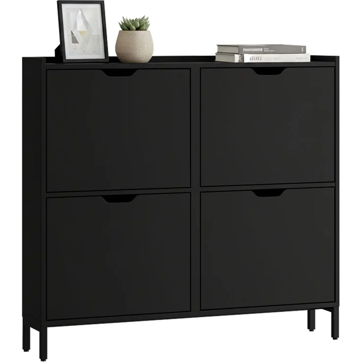 Bellamio 'Ceyhan' Schuhschrank mit 4 Klappen, schmales Schuhregal, schwarz, 100x19x90 cm, Schuhkipper für 8 paar Schuhe – Bild 1