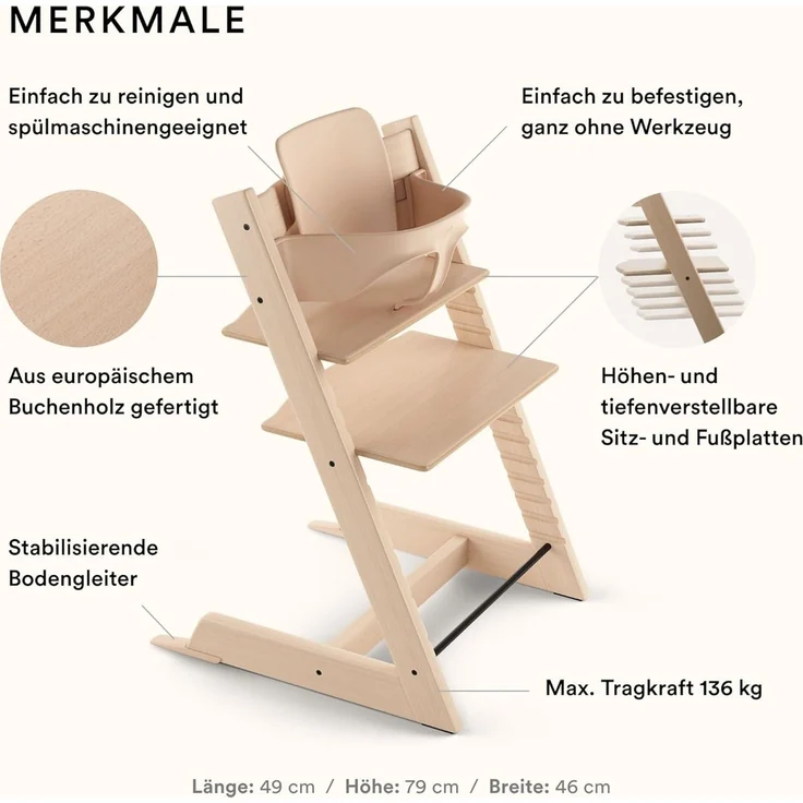 Tripp Trapp Hochstuhl von Stokke mit Baby Set, Natural aus Buchenholz - Verstellbarer, anpassbarer Stuhl für Kleinkinder, Kinder & Erwachsene – Bild 2