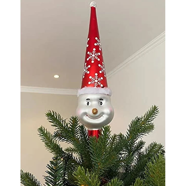 Christbaumspitze Schneemann Echt Glas Rot Weiß Weihnachtsbaumspitze 30cm – Bild 2