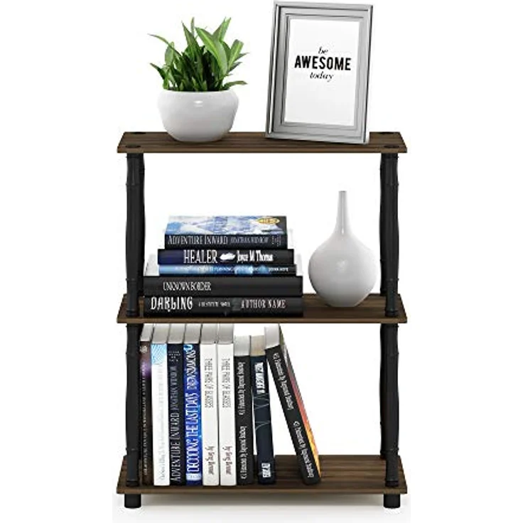 Furinno 3-Ebenen kompaktes Mehrzweck-Regal mit klassischem Rohr, holz, Columbia Walnut/Schwarz, 29. 46x59. 94x75. 18 cm – Bild 5
