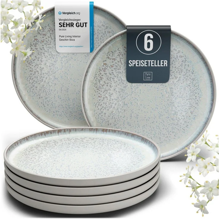 PURE LIVING INTERIOR DESIGN Geschirr-Set Ibiza Speisseteller, Dinnerteller, 6er-Set, 26 cm, Beige (6-tlg), 6 Personen, Steingut – Bild 1