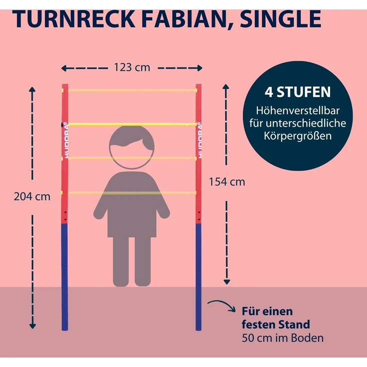 Hudora 64000 'Turn-Reck Fabian', ab 6 Jahren, bis 100 kg belastbar, rot/blau – Bild 5