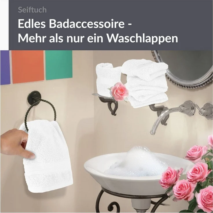 Lashuma Waschlappen - Seiftücher Linz, (Spar-Set, 6-St), Weiche Gästehandtücher 30x30 cm weiß aus 100% Baumwolle – Bild 3