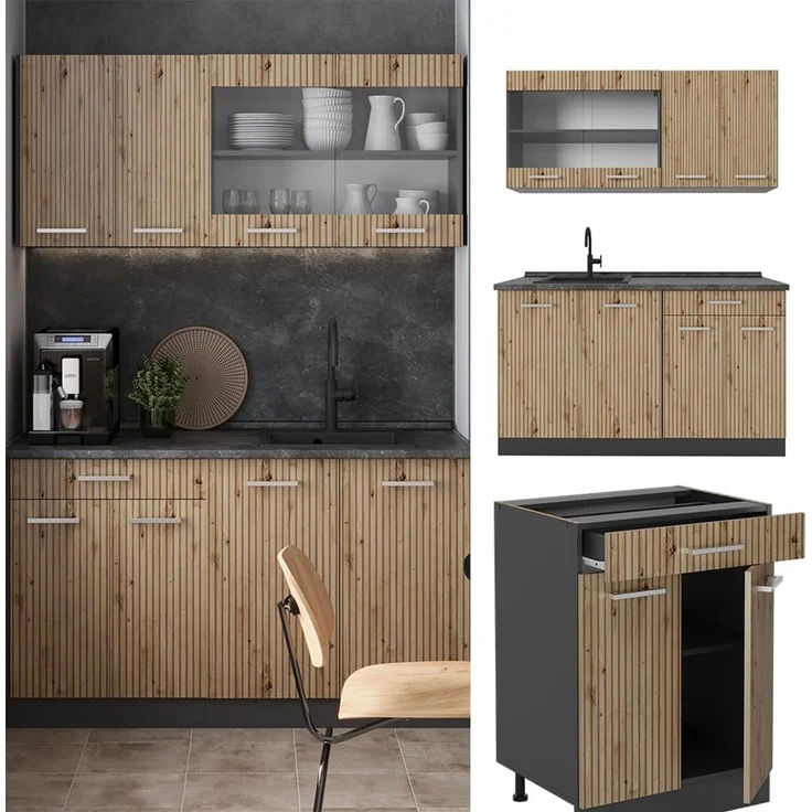 Singleküche R-Line Artisan Eiche/Anthrazit 140 cm , AP Anthrazit Vicco – Bild 5