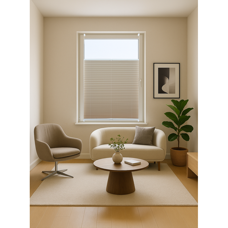ondeco Plissee ohne Bohren mit Klemmträger viele Farben, Sonnenschutz für Fenster innen, Lichtschutz und Blickdicht, Plissee klemmfix Faltrollo Sichtschutz für Tür - Beige - 80x130 cm