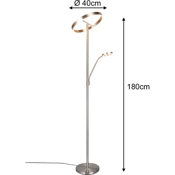 LED Stehlampe WILLIS Silber mit Leselampe, dimmbar & 3 Lichtfarben, 180cm groß – Bild 4
