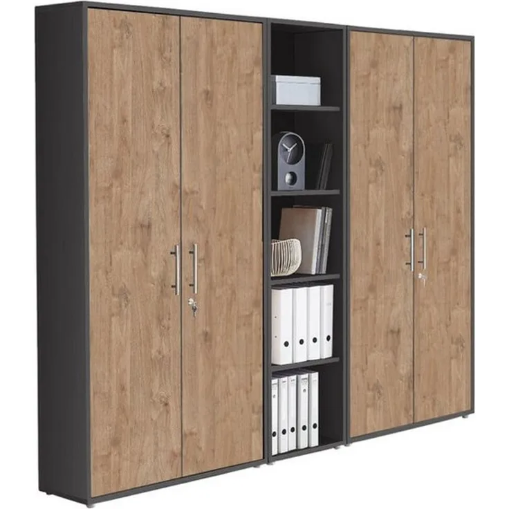 BMG Möbel Aktenschrank Büromöbel Office Edition 10 (Aktenschrank Regal Set, besteht aus 2x Aktenschrank und 1x Regal) mit viel Stauraum, abschließbar