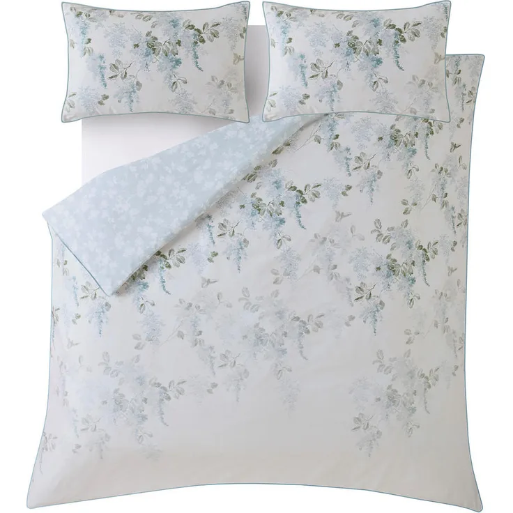 Laura Ashley Mirabelle Pale Seaspray Bettwäsche Set, Lila, 230x220 cm, 100% Baumwollsatin, Wendbar, inkl. 2 Kissenbezüge 50x75 cm