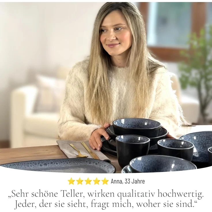 Steingut Servier Teller Groß Ibiza TESTSIEGER, Traumhafte Mediterrane Steingut Servierplatte, Serving Plate Oval, Servierteller Groß - Pure Living in Grau – Bild 4