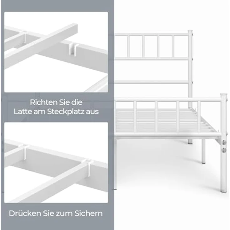 Yaheetech Metallbett 140x200 cm Bettrahmen mit Kopfteil Bettgestell aus Metall Gästebett mit Lattenrost für Schlafzimmer Gästezimmer Weiß – Bild 9