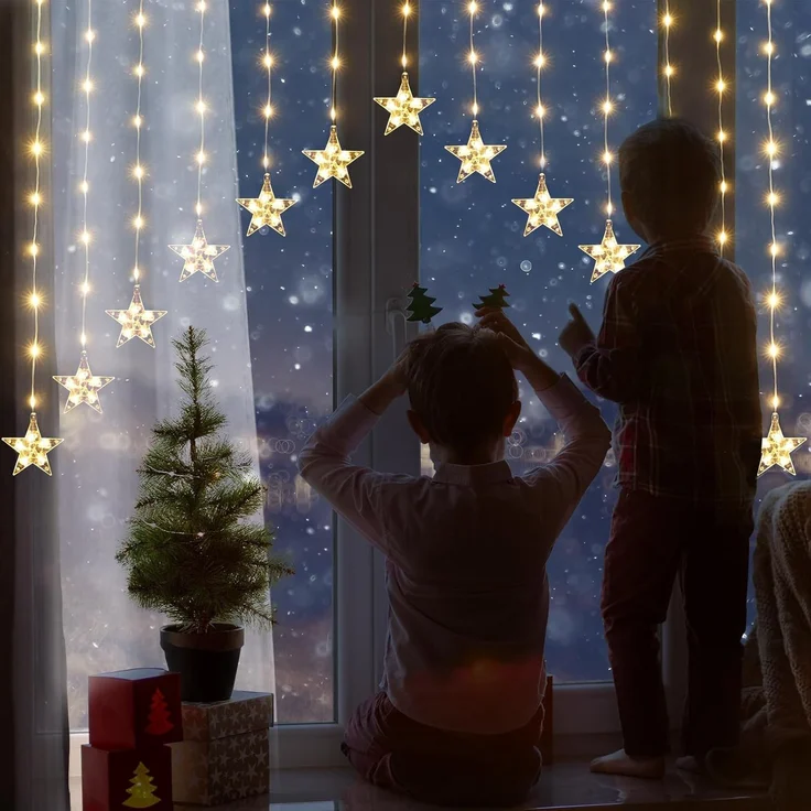 SALCAR 3m LED Sternen Lichtervorhang, 222 LED mit 16er Stern LED Lichterkette Sterne, Fenster Deko LED Stern mit timer, Weihnachtsbeleuchtung für Weihnachten Balkon Party Hochzeit - Warmweiß – Bild 7