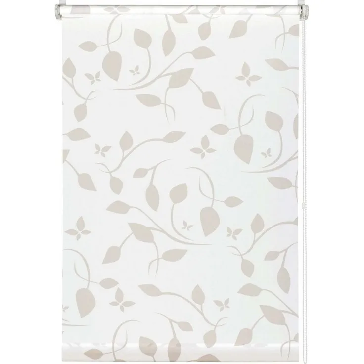 Gardinia EasyFix Rollo mit Blättern weiß beige 120 x 150 cm