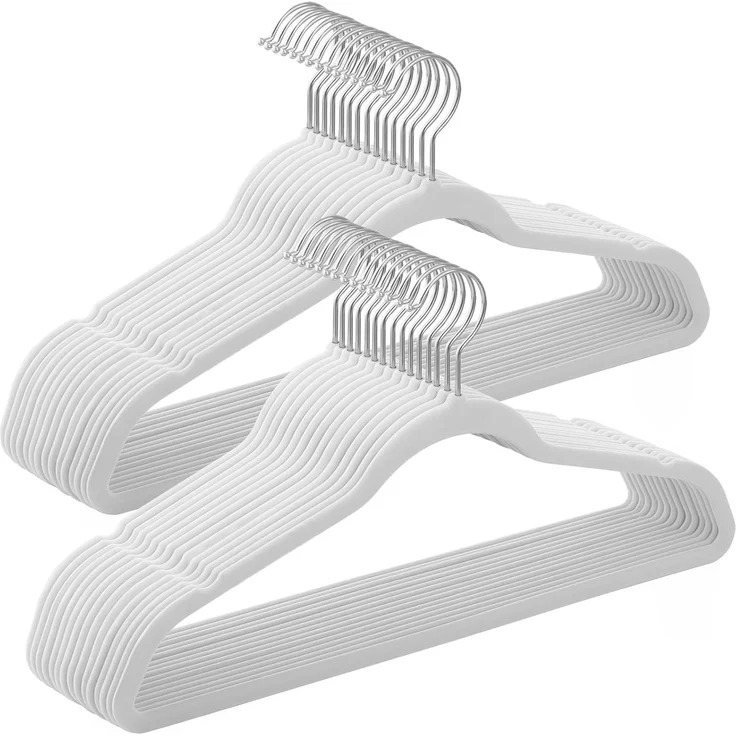 SONGMICS Kleiderbügel Samt, 30er Set, Bügel, Jackenbügel, 41,5 cm breit, Anzugbügel, dünn, gut belastbar, um 360° drehbarer Haken, für Mäntel, Hemden und Anzüge, weiß CRF026W02