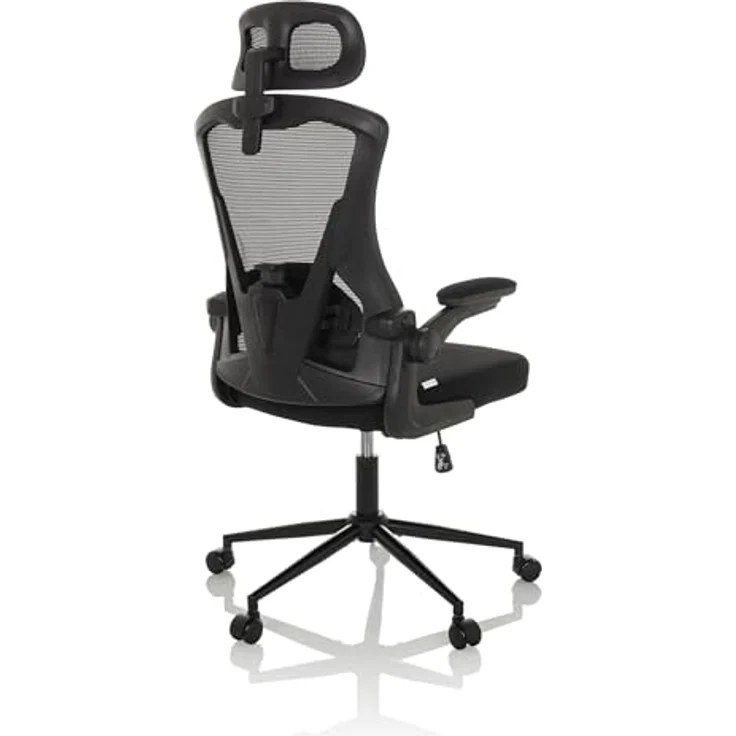 MID.YOU Drehstuhl Schwarz, Textil, 360° drehbar, ergonomische Rückenlehne, gepolsterte Armlehnen, Arbeitszimmer, Drehstuhl 60x117-124x60 cm – Bild 8