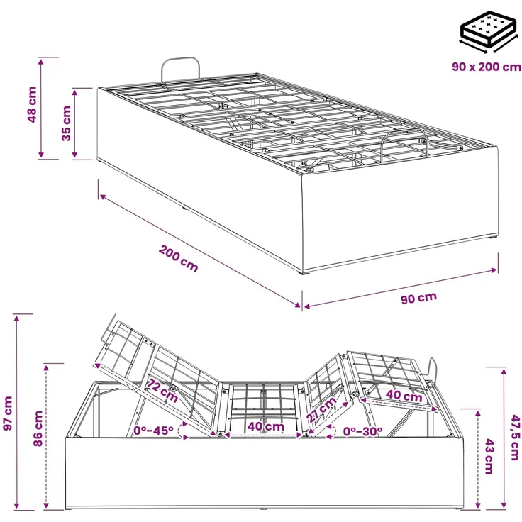 vidaXL Elektrisch verstellbares Bettgestell Grau 200 x 70 x 33,5 cm 42037263 – Bild 12