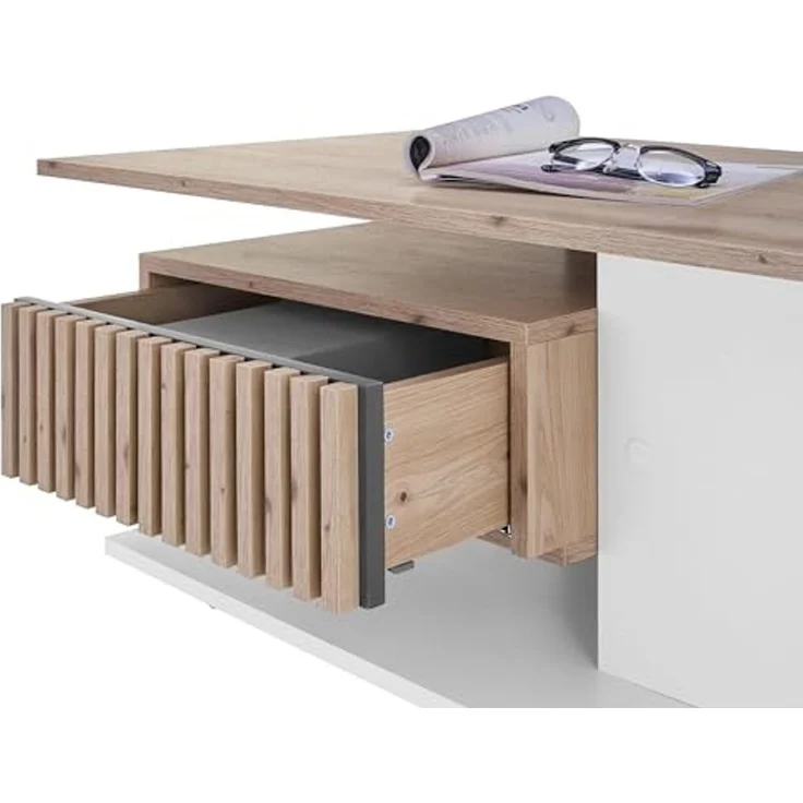 Stella Trading Ally Couchtisch auf Rollen in Artisan Eiche Optik, Weiß - Mobiler Sofatisch mit Schublade für Ihr Wohnzimmer - 110 x 44,5 x 60 cm (B/H/T) – Bild 6