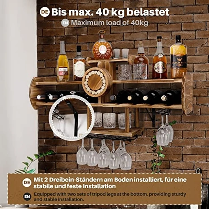 Yorbay Weinregal aus Holz für Hausbar, Wandbar mit Korkhalter, Flugzeug-förmig, Holzregal für Weingläser, Whiskygläser, Wandmontage Wand Flaschenhalter Vintage Stil – Bild 6