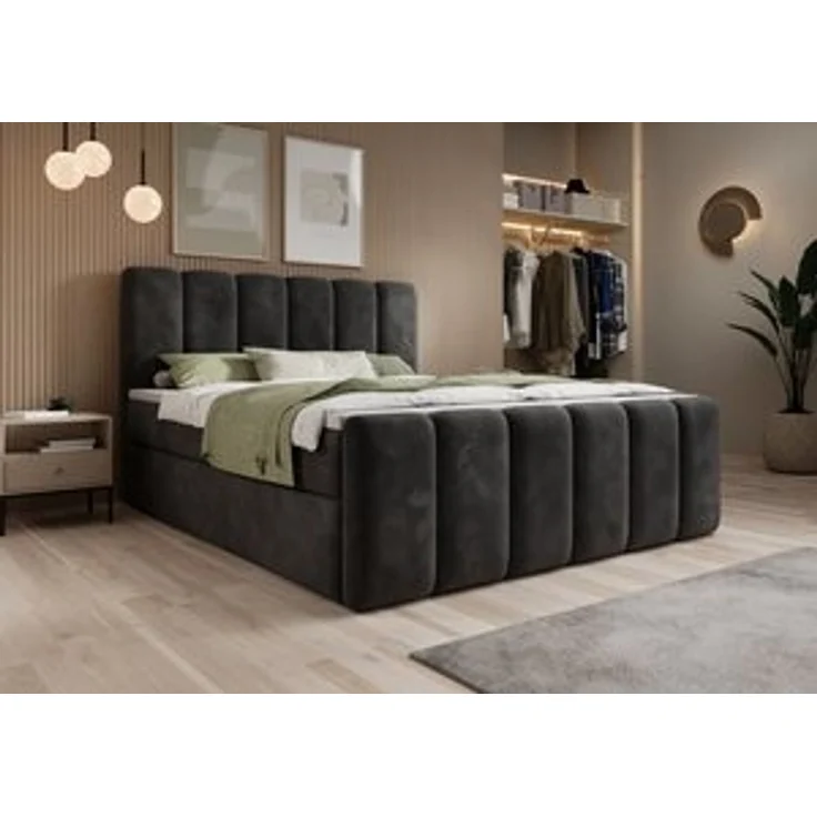 thematys Boxbett mit Bettkasten 140x200cm, mit Bonnellfederkernmatratze H3, Bouclé/Velours, mit Stauraum, mit 3 cm Topper, Grafit (Velluto 19), Art.-Nr. S0ZH40NOAUD – Bild 7