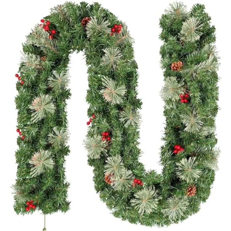 Uten künstliche Tannengirlande, Girlande 2.2m mit roter Beeren und Tannenzapfen, Weihnachtsdeko für Treppe, Tür – Bild 1