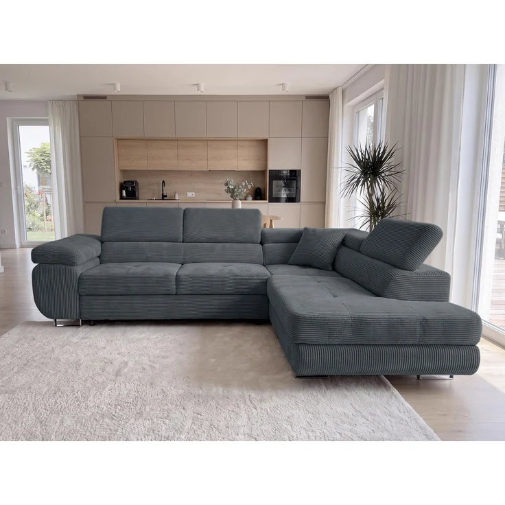 AX LIVING Konak Cord-Schlafsofa R Dunkelgrau 276 cm mit Bettkasten & Kopfstützen – Bild 4