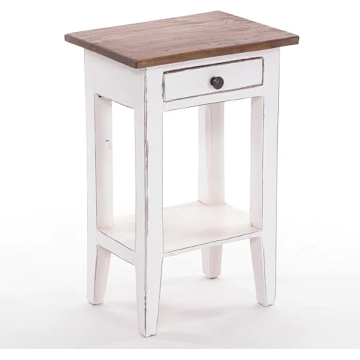 DESIGN DELIGHTS 'Planta' Beistelltisch mit Schublade, 52x34cm (HxB), Weiß-Landhaus – Bild 2