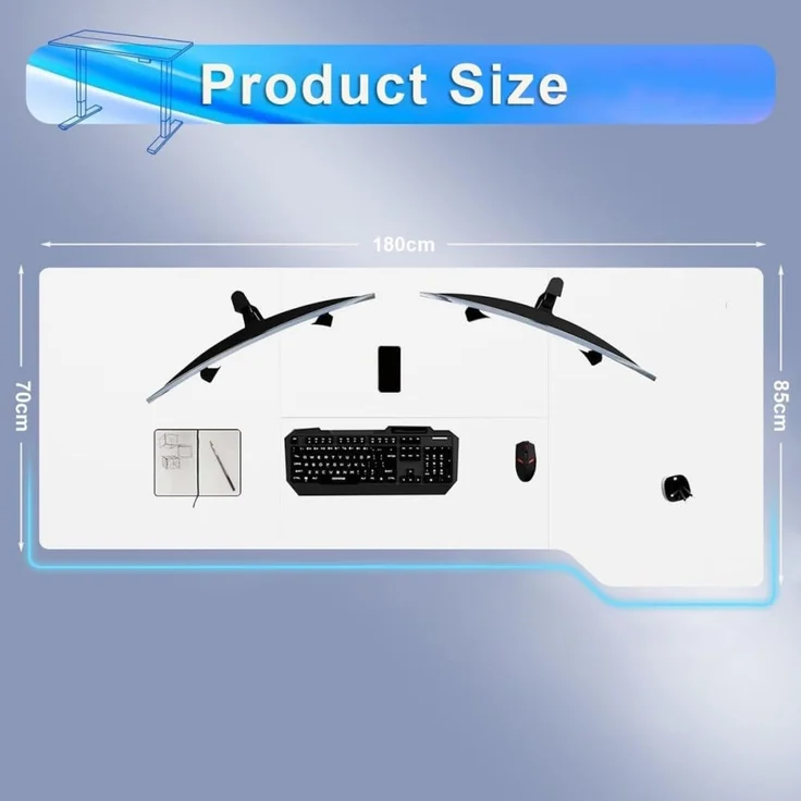JUMMICO HöHenverstellbarer Schreibtisch Weiß 180x85 cm L-förmiger Schreibtisch Höhenverstellbar Elektrisch,Ergonomie Gaming Tisch mit Haken (Weiß) – Bild 3