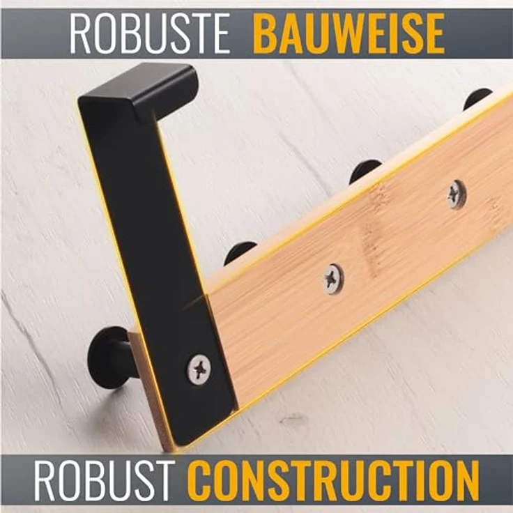 RICOO Garderobenleiste Tür Hakenleiste Hängegarderobe Türhakenleiste aus Bambus Stahl 4 Haken (1-er Set / 1 Stk. / MH029N-4, 1 St, Türgarderobe Garderobenhaken Tür Hakenleiste Platzsparende Garderobe), Garderobe ohne Bohren Kleiderhaken Tür bis max 23m... – Bild 6