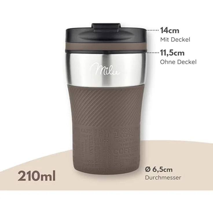 Milu Thermobecher Isolierbecher Kaffeebecher to go - 210ml 100% Auslaufsicher - Trinkbecher aus Edelstahl - Autobecher doppelwand Isolierung - Thermo Becher - Travel Mug (Braun) – Bild 4