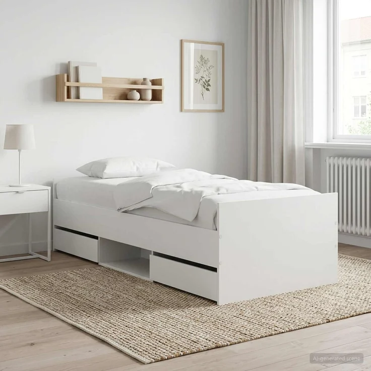 vidaXL Bettrahmen mit Schubladen mit Kopfteil Weiß Holzwerkstoff 3429509 – Bild 1