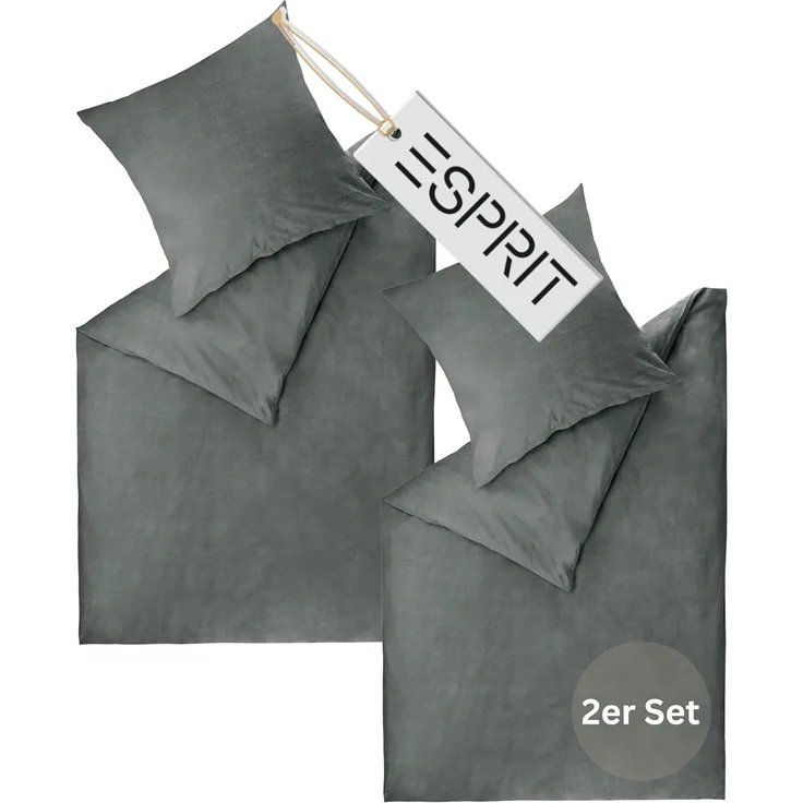 Esprit Bettwäsche HARP Renforcé Kissenbezüge und Bettwäsche, Baumwolle, 2 teilig, 135 x 200 cm - 2er Set in Anthrazit