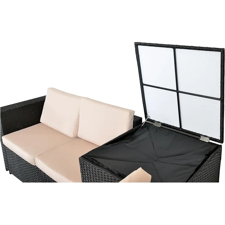XXL PolyRattan Sitzgruppe Garten Sofa Sitzgarnitur Gartenset Schwarz Auflagenbox – Bild 6