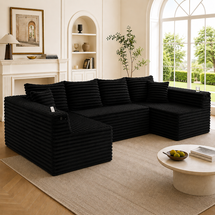 ZUBALIYA Wohnlandschaft 155x88 cm, mit Samtbezug, mit Cordbezug, mit breiten Armlehnen, mit Schaumstoffpolsterung