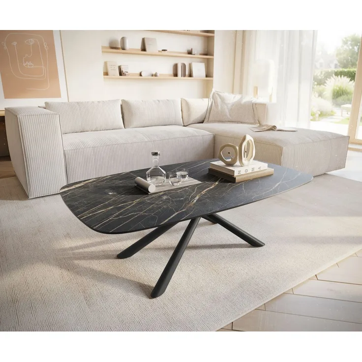 Couchtisch Edge Boot 120x70 cm Keramik Laminam® Noir Desir Braun Sarity Metall Schwarz