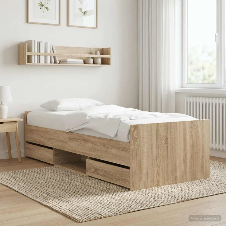 vidaXL Bettrahmen mit Schubladen Sonoma-Eiche Holzwerkstoff 3429510 – Bild 1