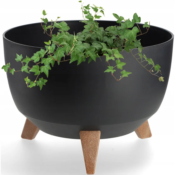 KADAX Blumentopf, Blumentopfabdeckung auf Beinen, Einsatz, Blumenständer, 33 cm, schwarze runde Schüssel – Bild 5