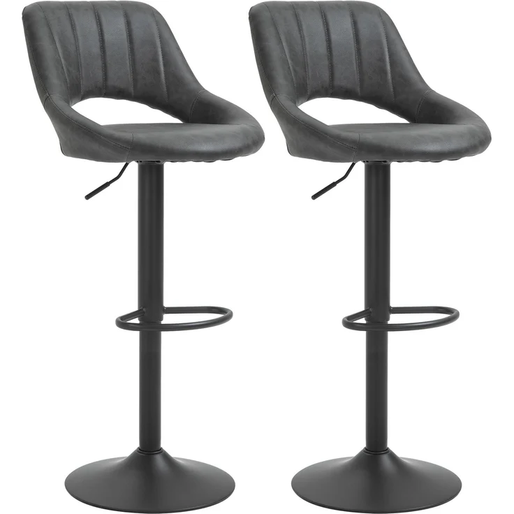 Barhocker-Set 2 drehbare Küchenhocker höhenverstellbar mit Fußstütze in Lederoptik und Metallrahmen 44 x 49 x 90-110 cm Grau--Grau--44x49x110cm--YOUDENOVA – Bild 1