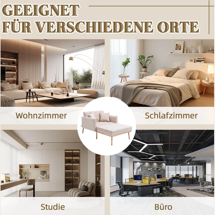 Relaxsessel mit verstellbarer Rückenlehne,3-stufig klappbarer Ruhesessel aus Plüschstoff mit 2 Kissen,Beige – Bild 8