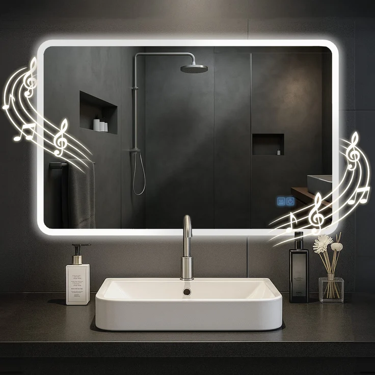 CLP Badspiegel Jericho Bluetooth-Lautsprecher Anti-Beschlag LED-Beleuchtung dimmbar,70x100 cm – Bild 1
