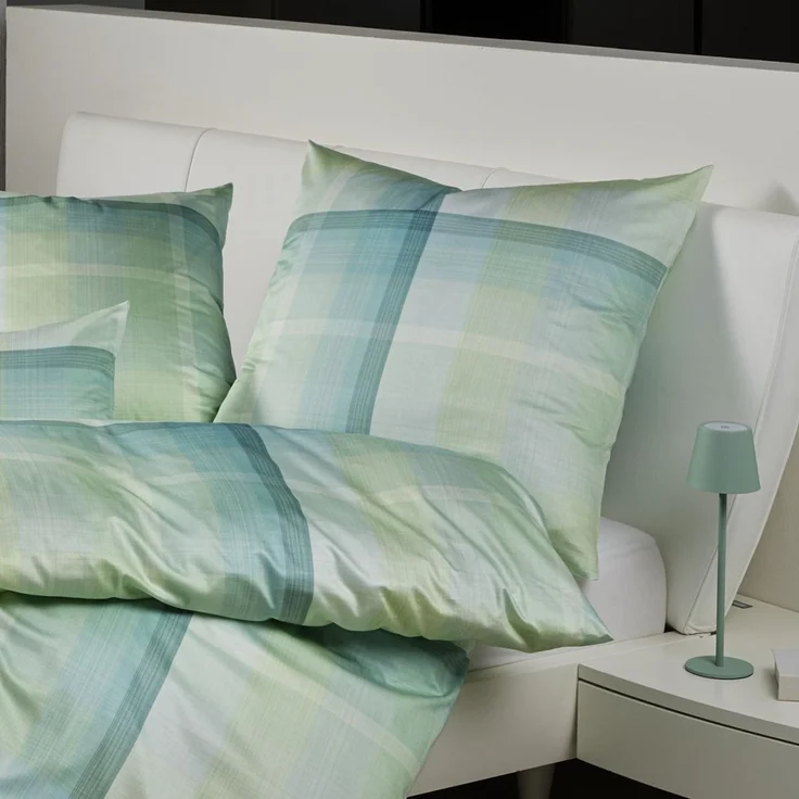 Janine Mako Satin Bettwäsche Milano 45112-06 grün kariert 135x200 – Bild 3