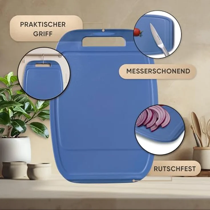 NEOFLAM® Schneidebrett BiJu Antibakterielles Schneidebrettset, 3tlg. Grau/Hellblau/Marineblau, Kunststoff (PP), (3-St) – Bild 7