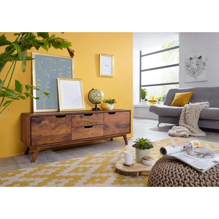 Massivmoebel24 Sideboard (Lowboard Sheesham 134x40x49 walnuss lackiert MALMÖ 2 #102) – Bild 6
