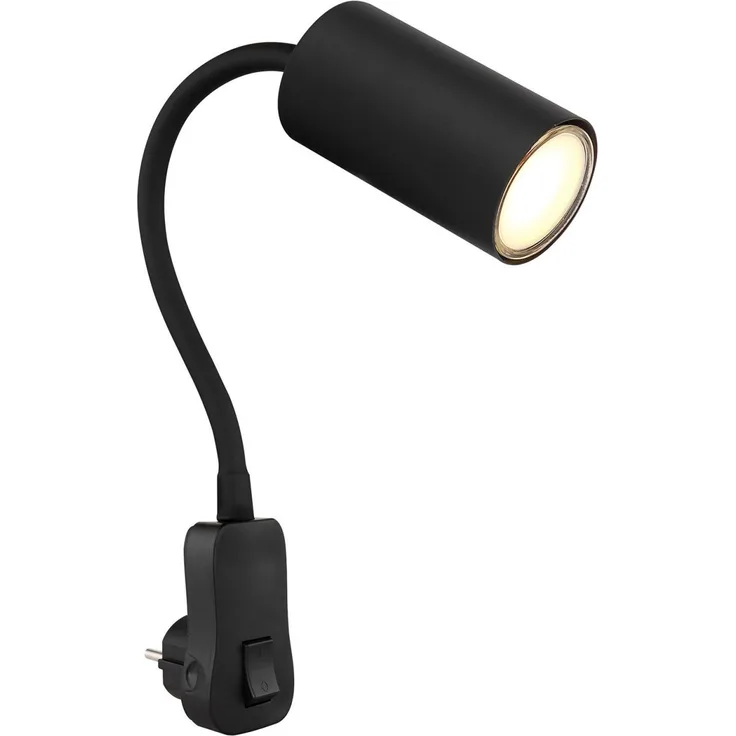 Wandleuchte, schwarz, flexibel verstellbar, Stromkabel, H 43 cm