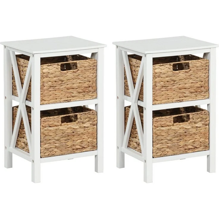 COSTWAY Nachttisch (2-St), mit X-Gestell&Seegraskörben, Holz 36 x 30 x 57 cm weiß – Bild 2