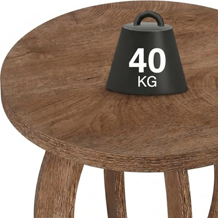 LITTLE TREE Beistelltisch Rund Holz, Couchtisch Vintage Pastoralstil, 50 cm Runder Beistelltisch mit Stauraum, Nachttisch Kleiner Tisch Sofatisch für Wohnzimmer Schlafzimmer Balkon, Braun – Bild 5