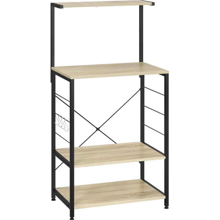 DESVIAE Regal mit 4 Ablagen und Seitenhaken 40x123x60 cm Holzwerkstoff Stahl Lichteiche Schwarz – Bild 6